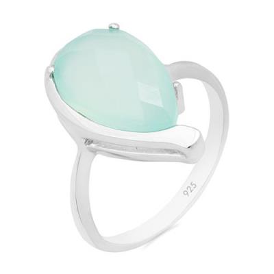 BUY 925 SILVER NATURAL GREEN CHALCEDONY GEMSTONE BIG STONE RING